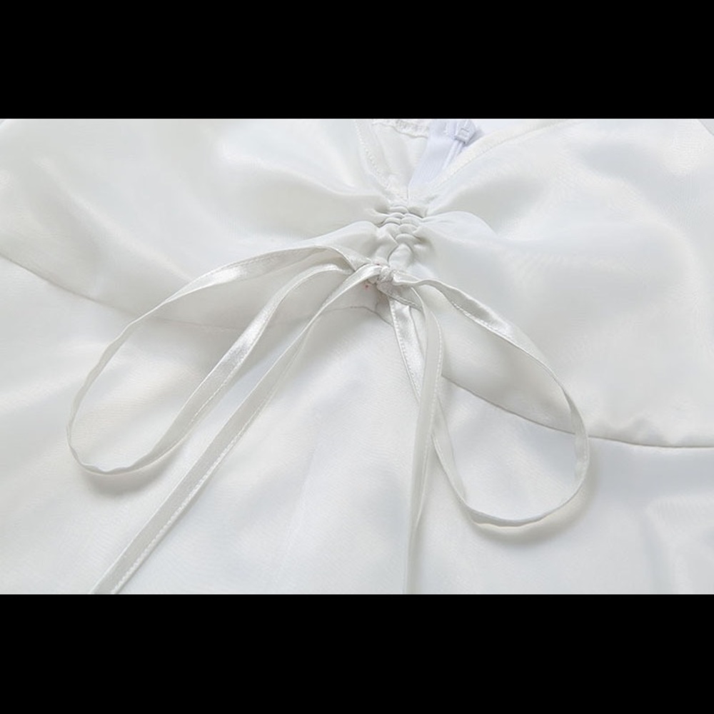 Korean Satin Layered Mini White Dress - Picture 9 of 13